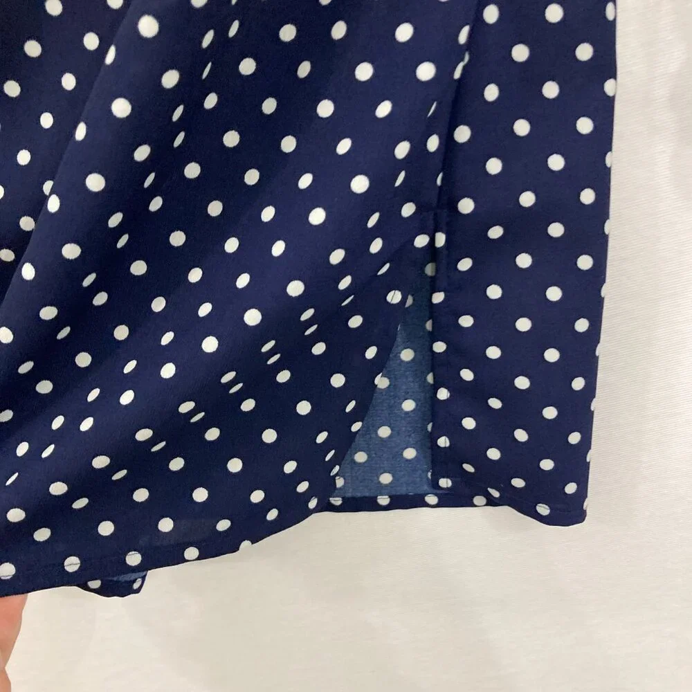 Notations Navy Blue Polka Dot, Lightweight, poly SOFT drape Shirt. Like NEW! - Picture 8 of 11